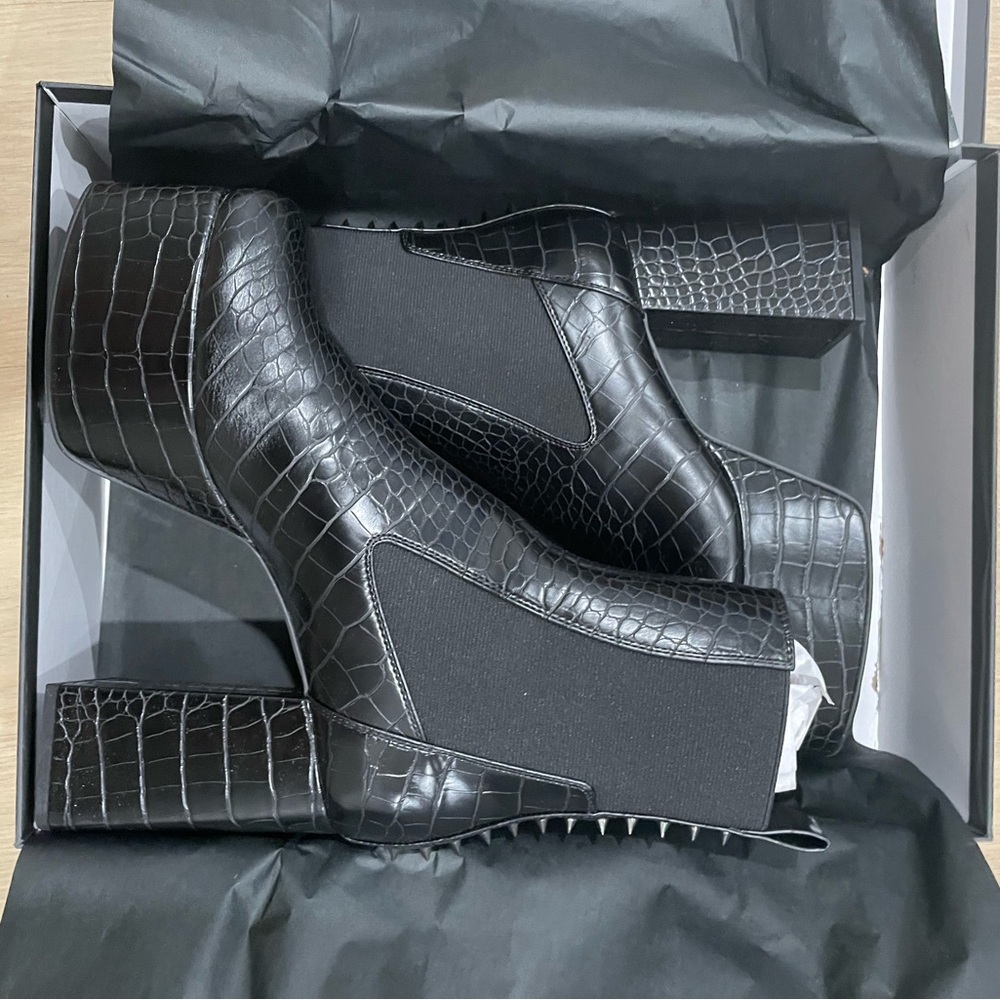 Black Croc-Style Platform Boots